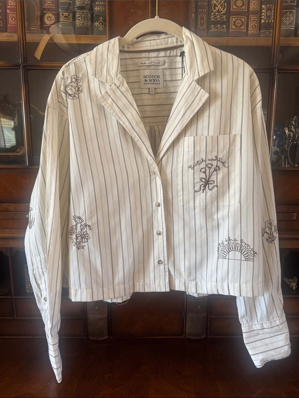 Scotch & Soda Embroidered Striped Shirt Hot Fudge - NWT!